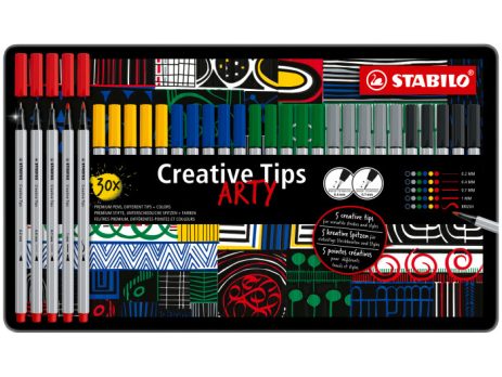 STABILO Set Multi Liner CREATIVE TIPS Scatola In Metallo 30 Pezzi